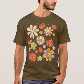 レトログルーヴィハッピーパンプキンズフラワーズコージーシーズ Tシャツ