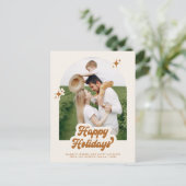 レトログルーヴィハッピーホリデーズタイポグラフィ写真 シーズンポストカード (スタンド正面)