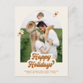 レトログルーヴィハッピーホリデーズタイポグラフィ写真 シーズンポストカード (正面)