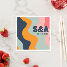 レトログルーヴィパステルピンクブルーオレンジ結婚ズ スタンダードカクテルナプキン