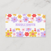 レトログルーヴィパープルカラフルフローラ美容師 名刺 (正面)