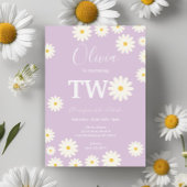 レトログルーヴィパープルデイジーフローラ誕生日パーティー 招待状