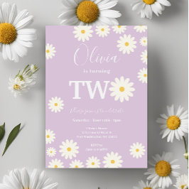 レトログルーヴィパープルデイジーフローラ誕生日パーティー 招待状