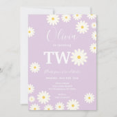 レトログルーヴィパープルデイジーフローラ誕生日パーティー 招待状 (正面)