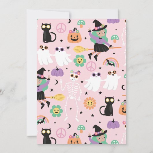 レトログルーヴィヒッパイハロウィーン誕生日招待状 招待状 (裏面)