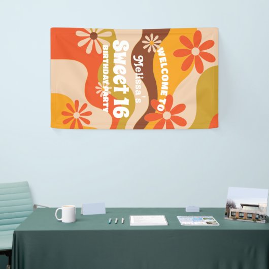 レトログルーヴィヒッパイフラワースウィート16誕生日 横断幕 (トレードショー)