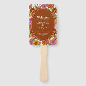 レトログルーヴィヒッピーデイジーフローラテラコッタ70s ハンドファン (正面)