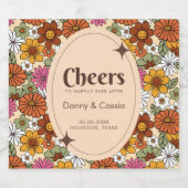 レトログルーヴィヒッピー70年代デイジーフローラスパークル スパークリングワインラベル (シングルラベル)