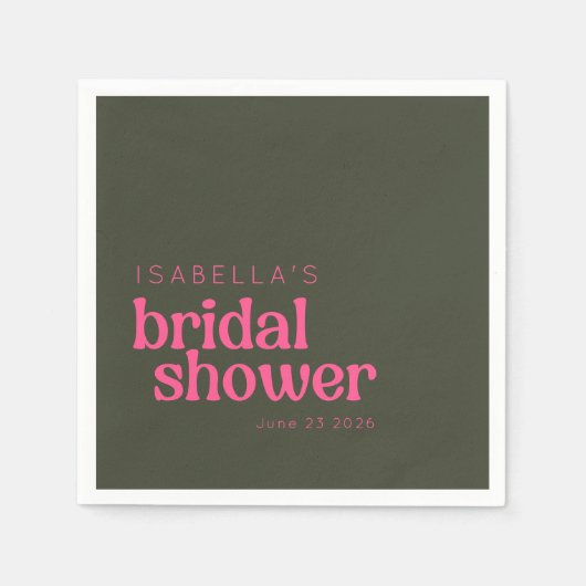 レトログルーヴィピンクグリーンブライダルシャワーカスタム スタンダードカクテルナプキン (正面)