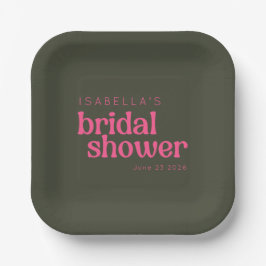 レトログルーヴィピンクグリーンブライダルシャワーカスタム ペーパープレート