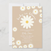 レトログルーヴィベージュデイジーベビーイン開花シャワー 招待状 (正面)