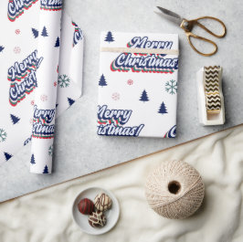 レトログルーヴィメリークリスマスタイポグラフィ70年代 ラッピングペーパー