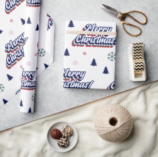 レトログルーヴィメリークリスマスタイポグラフィ70年代 ラッピングペーパー (クラフト)