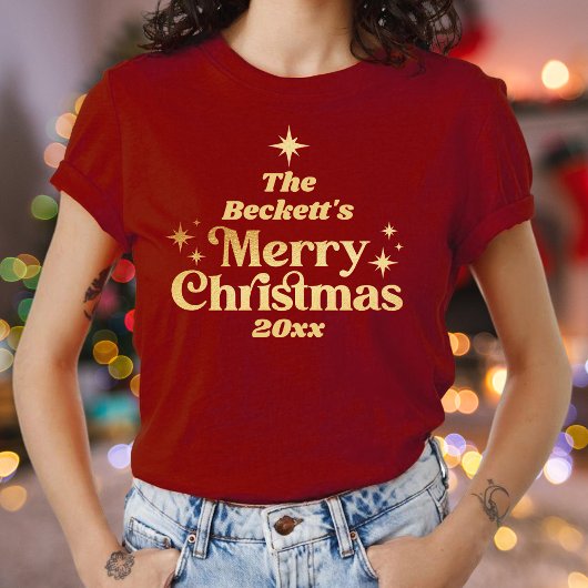 レトログルーヴィメリークリスマスホリデーファミリー Tシャツ