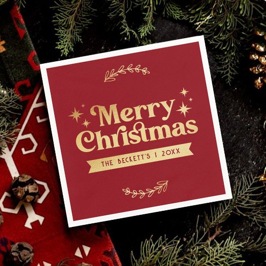 レトログルーヴィメリークリスマスホリデー スタンダードカクテルナプキン