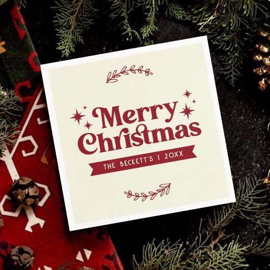 レトログルーヴィメリークリスマスホリデー スタンダードカクテルナプキン