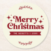 レトログルーヴィメリークリスマスホリデー ラウンドペーパーコースター (正面)