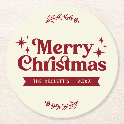 レトログルーヴィメリークリスマスホリデー ラウンドペーパーコースター (正面)