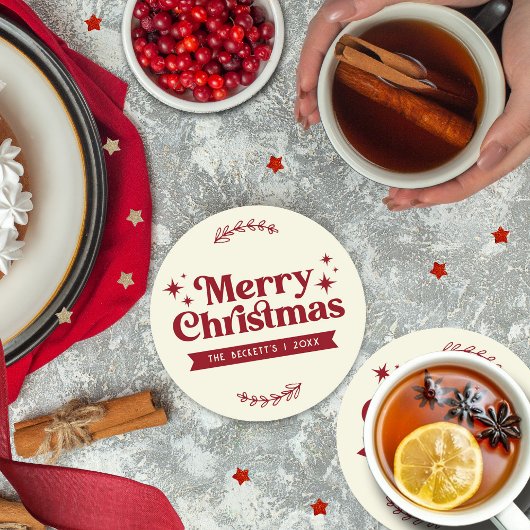 レトログルーヴィメリークリスマスホリデー ラウンドペーパーコースター