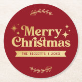 レトログルーヴィメリークリスマスホリデー ラウンドペーパーコースター (正面)