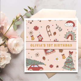 レトログルーヴィレインボークリスマスツリー誕生日パーティー スタンダードカクテルナプキン