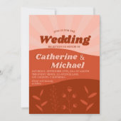 レトログルーヴィワイルドフラワーオレンジウェディングレセプション 招待状 (正面)