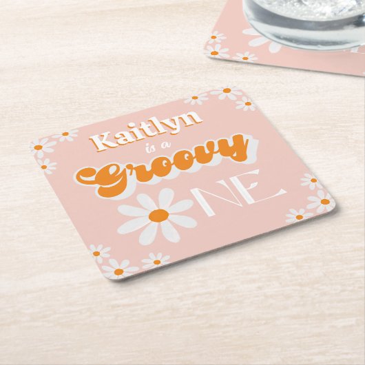 レトログルーヴィワンガールズ1st誕生日 スクエアペーパーコースター (アングル)