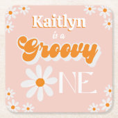 レトログルーヴィワンガールズ1st誕生日 スクエアペーパーコースター (正面)