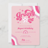 レトログルーヴィワンガール1st誕生日招待状 招待状 (正面)