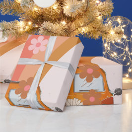 レトログルーヴィワンデイジーフラワーバースデーパーティーラップ ラッピングペーパー