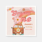 レトログルーヴィワンデイジーフラワーバースデーパーティー スタンダードカクテルナプキン (正面)