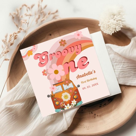 レトログルーヴィワンデイジーフラワーバースデーパーティー スタンダードカクテルナプキン