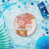 レトログルーヴィワンデイジーフラワーバースデーパーティー ペーパープレート (パーティー)