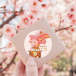 レトログルーヴィワンデイジーフラワーバースデーパーティー ラウンドシール