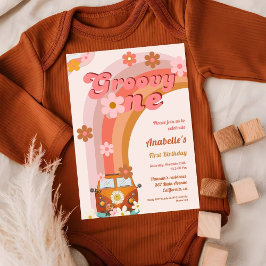 レトログルーヴィワンデイジーフラワーバースデーパーティー 招待状