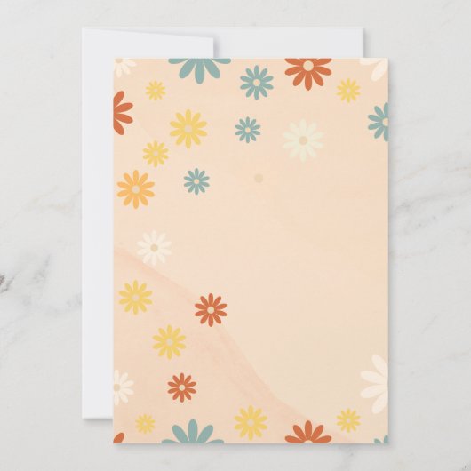 レトログルーヴィワンデイジーフラワー最初の誕生日 招待状 (裏面)