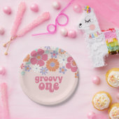 レトログルーヴィワンピンクフローラ ペーパープレート (パーティー)