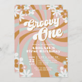 レトログルーヴィワンファースト誕生日 招待状 (正面/裏面)