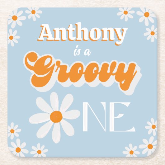 レトログルーヴィワンボーイズ1歳の誕生日 スクエアペーパーコースター (正面)