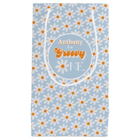 レトログルーヴィワンボーイズ1歳の誕生日 スモールペーパーバッグ (正面)