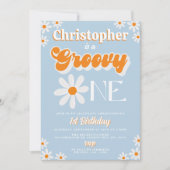 レトログルーヴィワンボーイズ1歳の誕生日 招待状 (正面)