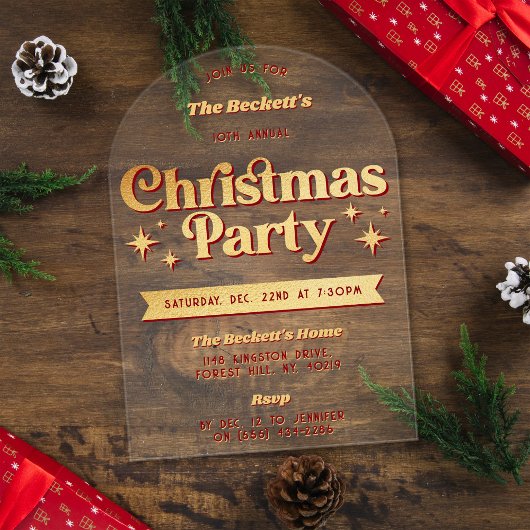 レトログルーヴィークリスマスホリデーパーティー アクリル招待状