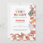 レトログルーヴィークリスマス誕生日 招待状 (正面)