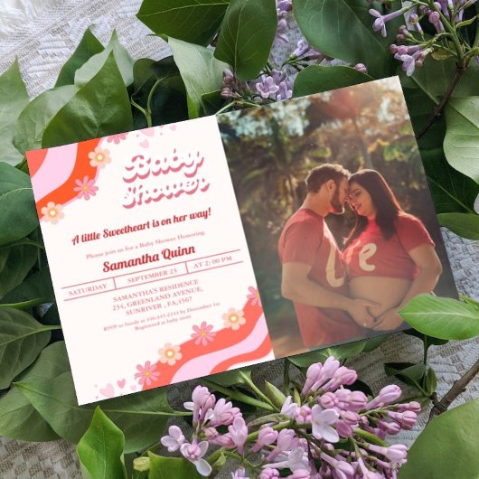 レトログルーヴィーバレンタインスイートハートベビーシャワー 招待状