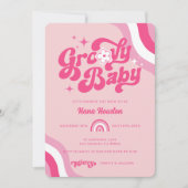 レトログルーヴィーベビーガールシャワー招待状 招待状 (正面)