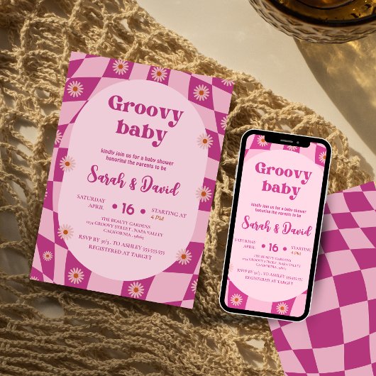 レトログルーヴィーベビーガール |フローラ70sベビーシャワー 招待状