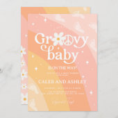 レトログルーヴィーベビーシャワー招待状 招待状 (正面/裏面)