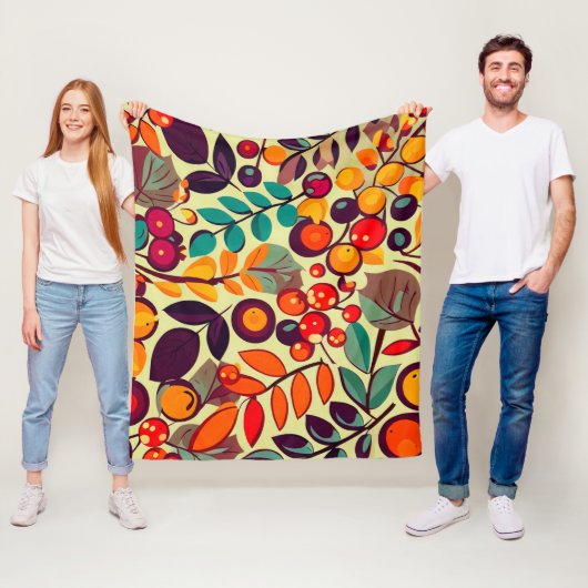 レトログルーヴィー秋秋ベリー離れズパターン フリースブランケット (インサイチュ)