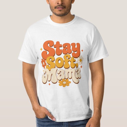 レトログルーヴィー "Stay Soft, Mama" SVGデザイン Tシャツ (正面)