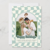 レトログルーヴィ市松模様にハッピーホリデーズフォト シーズンカード (正面)